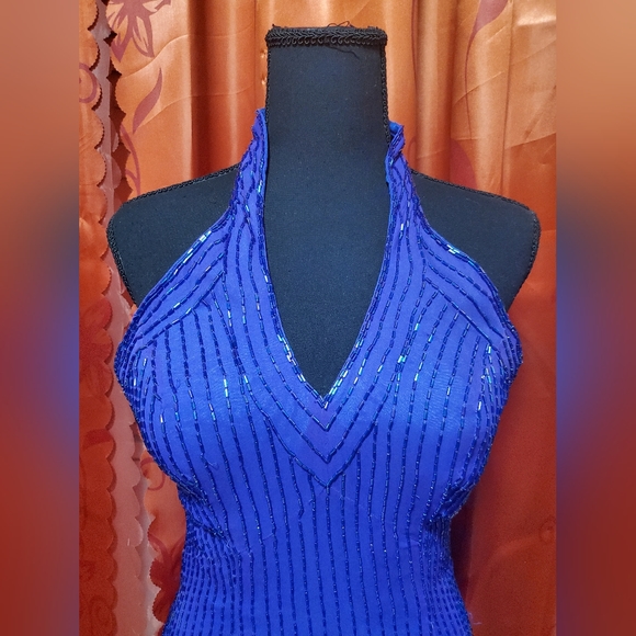 Vintage Purple Beaded Silk Halter Gown Cocktail Dress sz 4 - Picture 10 of 13